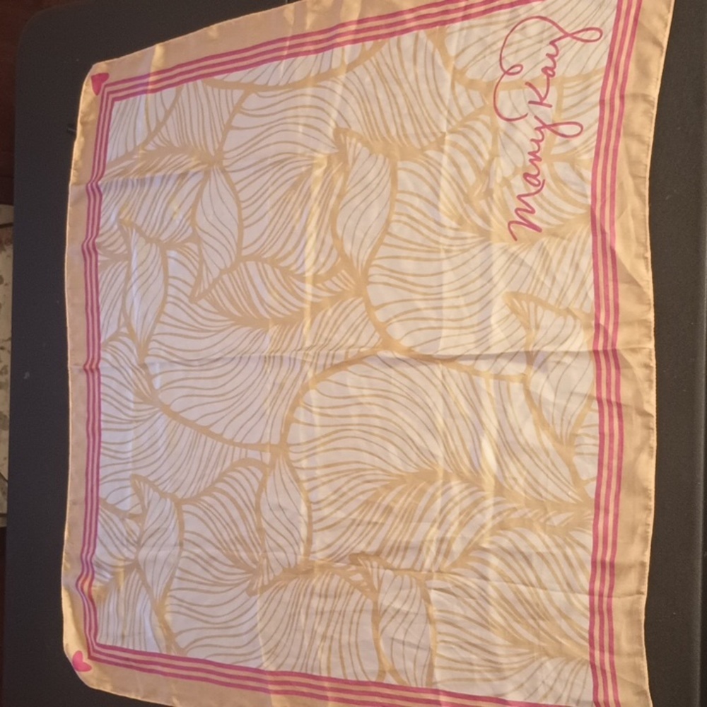 Mary Kay Logo Scarf Pink and Light Gold Hearts Square 28 x 28